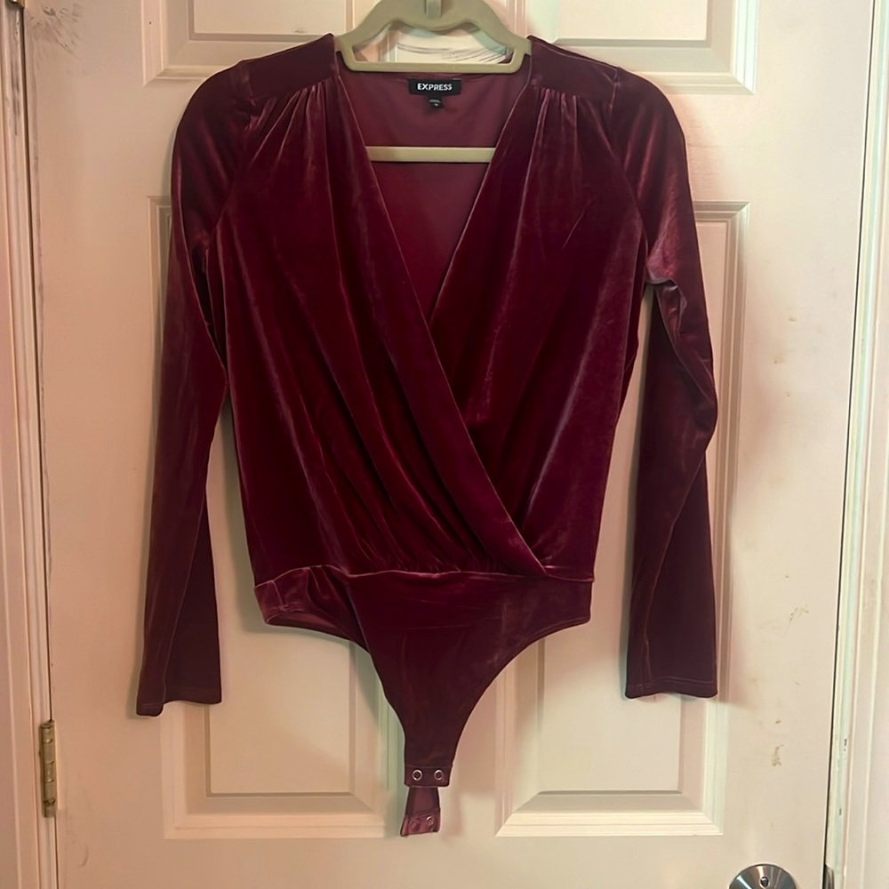 Wine Velvet Bodysuit - Express Small